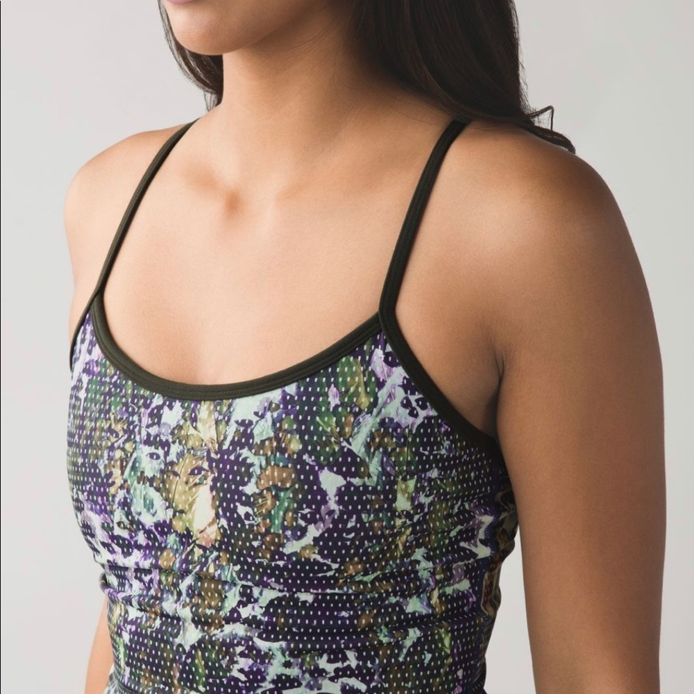 🌿Lululemon Olive Green Luon Floral Power Y Tank